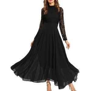 Women Long Sleeves Vintage Style Flowy Long Dress